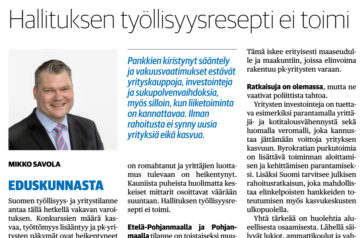 Hallituksen työllisyysresepti ei toimi